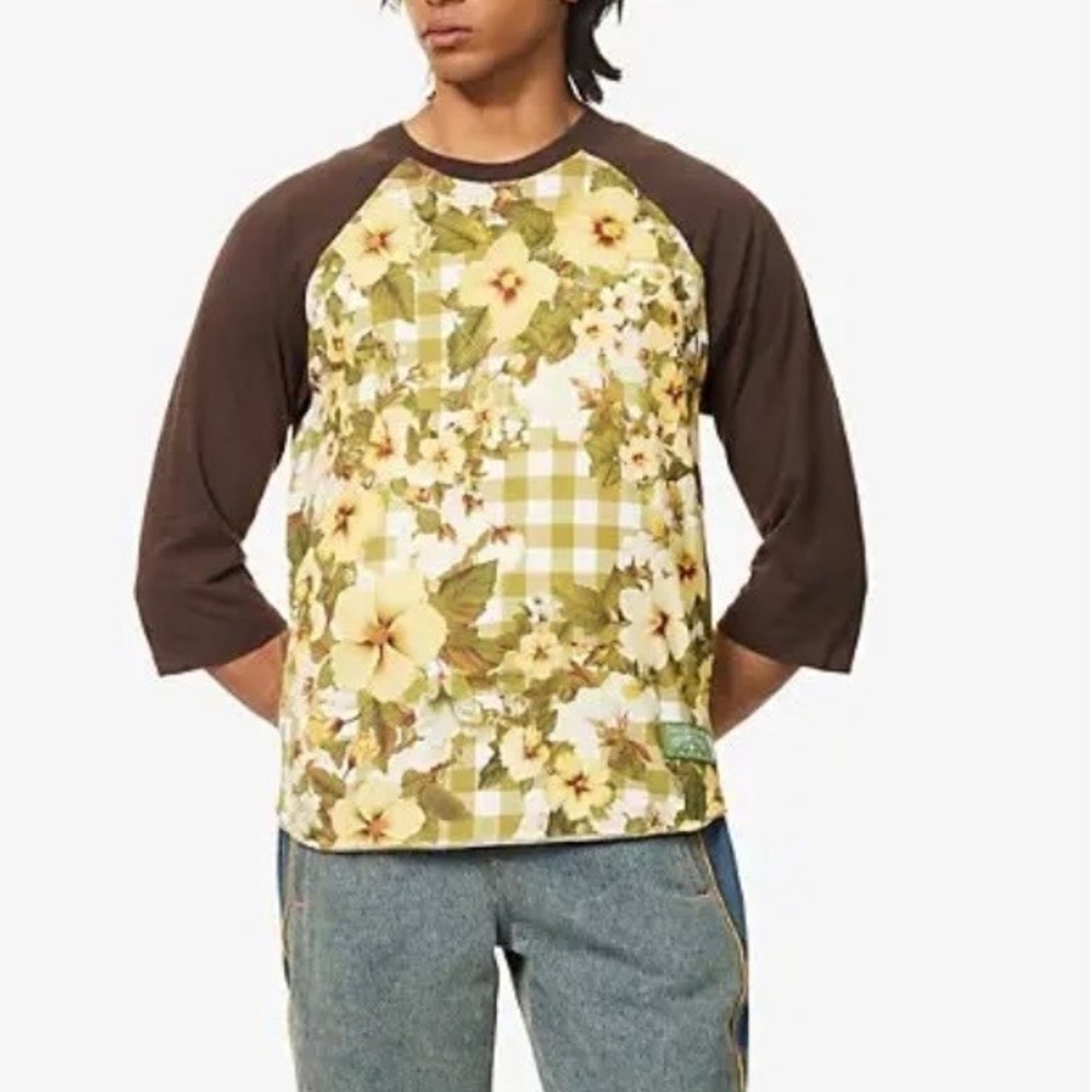 Denim Tears Levi Collab Baseball Tee Size Large Floral Gingham NWT Sold Out New